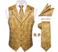 YourTies Waistcoat for Men Silk Jacquard Floral Paisley Suit Vest Set 5PC | V-Neck/Shawl Collar Vest,Tie Pocket Square Cufflinks Tie Clip Set,Formal Casual Business Weddings Party Prom,Suit Tuxedo