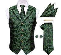 YourTies Waistcoat for Men Silk Jacquard Floral Paisley Suit Vest Set 5PC | V-Neck/Shawl Collar Vest,Tie Pocket Square Cufflinks Tie Clip Set,Formal Casual Business Weddings Party Prom,Suit Tuxedo