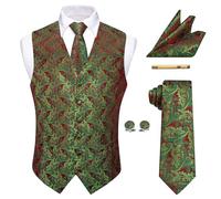 YourTies Waistcoat for Men Silk Jacquard Floral Paisley Suit Vest Set 5PC | V-Neck/Shawl Collar Vest,Tie Pocket Square Cufflinks Tie Clip Set,Formal Casual Business Weddings Party Prom,Suit Tuxedo