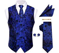 YourTies Waistcoat for Men Silk Jacquard Floral Paisley Suit Vest Set 5PC | V-Neck/Shawl Collar Vest,Tie Pocket Square Cufflinks Tie Clip Set,Formal Casual Business Weddings Party Prom,Suit Tuxedo