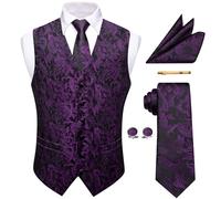 YourTies Waistcoat for Men Silk Jacquard Floral Paisley Suit Vest Set 5PC | V-Neck/Shawl Collar Vest,Tie Pocket Square Cufflinks Tie Clip Set,Formal Casual Business Weddings Party Prom,Suit Tuxedo