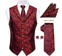 YourTies Waistcoat for Men Silk Jacquard Floral Paisley Suit Vest Set 5PC | V-Neck/Shawl Collar Vest,Tie Pocket Square Cufflinks Tie Clip Set,Formal Casual Business Weddings Party Prom,Suit Tuxedo