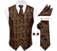 YourTies Waistcoat for Men Silk Jacquard Floral Paisley Suit Vest Set 5PC | V-Neck/Shawl Collar Vest,Tie Pocket Square Cufflinks Tie Clip Set,Formal Casual Business Weddings Party Prom,Suit Tuxedo