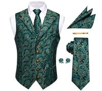 YourTies Waistcoat for Men Silk Jacquard Floral Paisley Suit Vest Set 5PC | V-Neck/Shawl Collar Vest,Tie Pocket Square Cufflinks Tie Clip Set,Formal Casual Business Weddings Party Prom,Suit Tuxedo