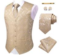 YourTies Waistcoat for Men Silk Jacquard Floral Paisley Suit Vest Set 5PC | V-Neck/Shawl Collar Vest,Tie Pocket Square Cufflinks Tie Clip Set,Formal Casual Business Weddings Party Prom,Suit Tuxedo