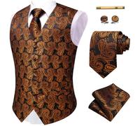 YourTies Waistcoat for Men Silk Jacquard Floral Paisley Suit Vest Set 5PC | V-Neck/Shawl Collar Vest,Tie Pocket Square Cufflinks Tie Clip Set,Formal Casual Business Weddings Party Prom,Suit Tuxedo