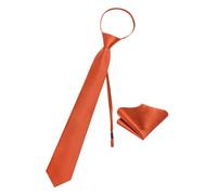 YourTies Zipper Tie for Men Adjustable Pre-tied Satin Neckties and Pocket Square Set Solid Color Business Formal Wedding, Burnt Orange, One size