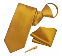 YourTies Zipper Ties for Men Adjustable Pretied Necktie Pocket Square Clip | Solid Color Satin Pre-Tied Tie Set,Pocket Square Tie Clip Gift Box,Formal Casual Business Wedding Party,Suit Shirt Tuxedo