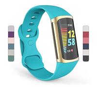 Yousave Accessories Bracelet Compatible for Fitbit Charge 5, Fitbit Charge5 Replacement Band, Sport Strap Replacement - Large - Cyan