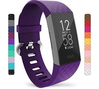 Yousave Accessories Bracelet Compatible With Fitbit Charge 3/4, Replacement Band, Sport Strap - Small - Plum