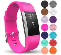 Yousave Accessories Compatible Strap for FitBit Charge 2, Silicone Sport Wristband for the FitBit Charge 2 - (Small - Single Pack, Hot Pink)