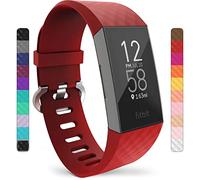 Yousave Accessories Strap Compatible with Fitbit Charge 3 / 4, Replacement Sport Strap - Large - Red