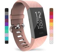 Yousave Compatible Silicone Strap for Fitbit Charge 3 & 4 - Sport Wristband - Large - Rose Gold