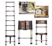 YouseaHome Extendable Ladders Telescopic Ladder Heavy Duty Steel Folding Step Loft Ladder, One Button Retraction Anti-slip Design, Multi-Purpose 150kg Capacity, Black+silver, 3.2M/10.5FT