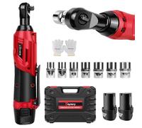 YouseaHome Ratchet Wrench Set Cordless with 2 x 1500mAh Batteries, 3/8'' Angle Wrench with 7pcs Sockets Set, Electric 40N.m Torque 12V Power Ratchet Wrenches Set w/LED Work Light, Red