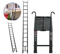 YouseaHome Telescopic Ladder 5M Aluminum Telescoping Ladder with Non-Slip Feet, Multi-Purpose Extension Straight Ladder with 2 Hook, Max Load 150kg/330lbs, EN131, Black