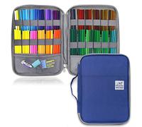 YOUSHARES 96 Slots Colored Pencil Case, 60 Gel Pens Large Capacity Pencil Holder Pen Organizer Bag with Zipper for Prismacolor Watercolor Coloring Pencils & Markers for Student & Artist (Blue)