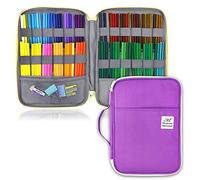 YOUSHARES 96 Slots Colored Pencil Case, Large Capacity Pencil Holder Pen Organizer Bag with Zipper for Prismacolor Watercolor Coloring Pencils, Gel Pens & Markers for Artist (Purple)