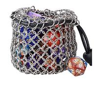 YOUSHARES Drawstring Game Bag - Stainless Steel Chainmail DND Pouch for Metal Polyhedral D&D Dice Set