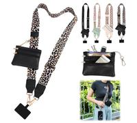YOUSHEME Clip and Go Strap for Phone with Wallet Crossbody,Phone Strap with Zippered Pouch, Adjustable Crossbody Phone Strap with Leather Wallet for All Phones (Leopard)