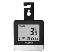 Youshiko Fridge & Freezer thermometer with Easy to Read LCD Display, Max/Min Function (Black)