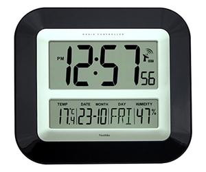 Youshiko Jumbo Large LCD Radio Controlled Wall & Desk Clock (UK & Ireland Version) Silent Battery Operated Temperature Humidity Calendar for Home Office