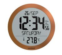 Youshiko Jumbo Large Radio Controlled Wall Clock with Temperature Display, Large Round, Copper, UK & Ireland Version