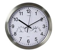 Youshiko Large Bold Quartz Metal Wall Clock With Temperature & Humidity, 12'' Non Ticking Silent Sweeping Seconds