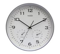 Youshiko Large Wall Clock with Temprature & Humidity, 12'' Non Ticking Silent Sweeping Seconds, Home/Kitchen/Office/School Clock, Easy to Read (Silver)