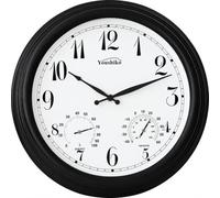 Youshiko Outdoor/Indoor Clock Vintage Waterproof Garden Clocks with Thermometer and Hygrometer Silent Non-Ticking Weatherproof Clock, Decor Clock for Patio, Pool Fence 38cm