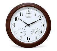 Youshiko Outdoor/Indoor Vintage Waterproof Garden Clock with Thermometer and Hygrometer - Silent Non-Ticking Weatherproof Decor for Patio, Pool Fence 38cm (Brown)