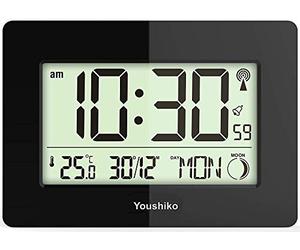 Youshiko Radio Controlled Wall Clock (Official UK Version) Large Screen LCD Silent Auto Set Up with Day Date Month