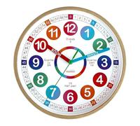 Youshiko Time teaching Learning Clock for Kids, Extra Large Silent Analogue Wall Clock for Classrooms and Kids' Bedrooms - Children Learn (Brown)