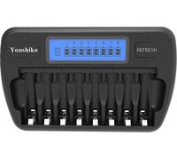 Youshiko YC800 Intelligent Battery Charger (Official 2025 UK Version) for 8 x AA/AAA batteries (Including Car 12V Adapter) with Discharging & Protection