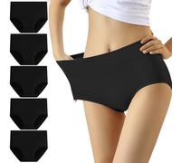 YouShow Cotton Underwear Womens Ladies Black Knickers High Waisted Knickers for Women Stretchy Tummy Control Knickers Size 12 Full Ladies Briefs C Section Underwear Plus Size 5 Pack(Black,M)
