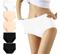 YouShow Underwear Womens Cotton Women's Knickers Tummy Control Knickers Size 20 High Waisted Knickers for Women Full Ladies Briefs 5 Pack Pants for Women (2×black + 2×nude + 1×white,3XL)