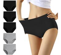 YouShow Women's High Waisted Knickers 5 Pack - Tummy Control, Double Layer Protection - Black & Grey (3x Black + 2x Grey, Size 10)