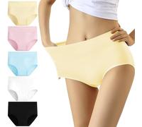 YouShow Women's High Waisted Seamless Knickers Multipack Cotton Ladies Pants Full Briefs Tummy Control Knickers Size 12 C Section Underwear 5 Pack (Multicolor-02)
