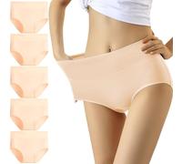 YouShow Women's Knickers Cotton Underwear Womens Stretchy Ladies Panties High Waisted Knickers for Women Multipack Tummy Control Knickers Size 12 Full Briefs Postpartum Underwear 5 Pack(Nude,M)