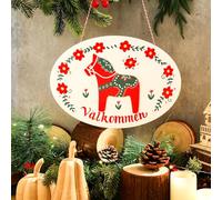 Yousoontic 11 x 8 Inch Dala Horse Welcome Door Sign Scandinavian Gift Valkommen Sign Wooden Swedish Decor Gift for Swedish Friend for Christmas Front Door Decoration Kitchen Home Decor