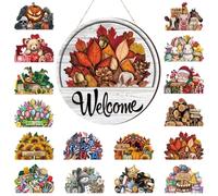 Yousoontic 17 Pcs 12 Inch Magnetic Welcome Door Sign Interchangeable Front Door Decor Rustic Fall Seasonal Hanging Sign Halloween Christmas Decor for Home Warming Gift(Classic Color,Welcome)