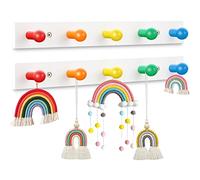 Yousoontic 2 Pcs Kids Coat Rack Wall Mount Rainbow Kids Wall Hooks Wooden Coat Hooks Cute Coat Rack Wall Mounted for Kid's Towels Backpacks Bedroom Bathroom Playroom Classroom, Multicolor