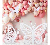 Yousoontic 2 Pcs Large Wooden Butterfly Props - 20" and 17.5" Standing Wings Cutout Backdrop Decoration for Birthday, Baby Shower, Wedding Party(White)