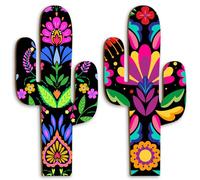 Yousoontic 2 Pcs Wood Cactus Wall Art Mexican Talavera Wall Decor 7.48 x 15.75 Inch Fiesta Party Decorations for Home Outdoor Living Room Bedroom