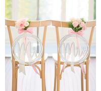 Yousoontic 2 Pcs Wood Mr and Mrs Chair Signs Glitter Bride and Groom Table Decorations Chair Back Hanging Pendant with Ribbon Mr and Mrs Sign for Wedding Table Ideal for Wedding Engagement (White)