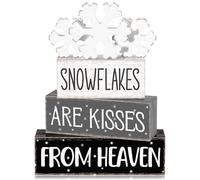 Yousoontic 4 Pcs Winter Tiered Tray Decor Christmas Table Wooden Signs Decorative Centerpieces with Tabletop Rustic Sign for Winter Xmas Entryway Desk Farmhouse Party Decor(Snowflakes)