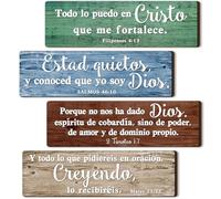 Yousoontic 4 Pieces Spanish Bible Verses Wall Decor Christian Spanish Wood Plaque Hanging Sign Religious Wall Decor Bible Verses Wall Art for Home Office Farmhouse Kitchen