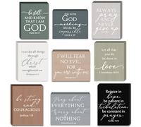 Yousoontic 9 Pcs Small Christian Fathers Day Desk Wall Decor Bulk Mini Wooden Inspirational Bible Verse Quotes Aesthetic Table Decor for Sunday School Church Office Desk(Boho,Simple)