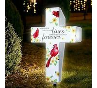 Yousoontic Cardinal Grave Solar Cross Lights Outdoor Memorial Garden Stake Cross Lights for Cemetery Grave Christmas Cardinal Garden Decor Solar Stake for Patio Memorial Decoration(Retro Style)