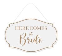 Yousoontic Here Comes the Bride Wedding Sign 11"x 7" White Wedding Decor